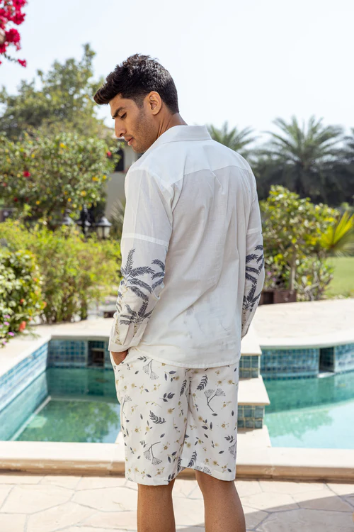 Grey Tropical Print Mens Co Ord Set