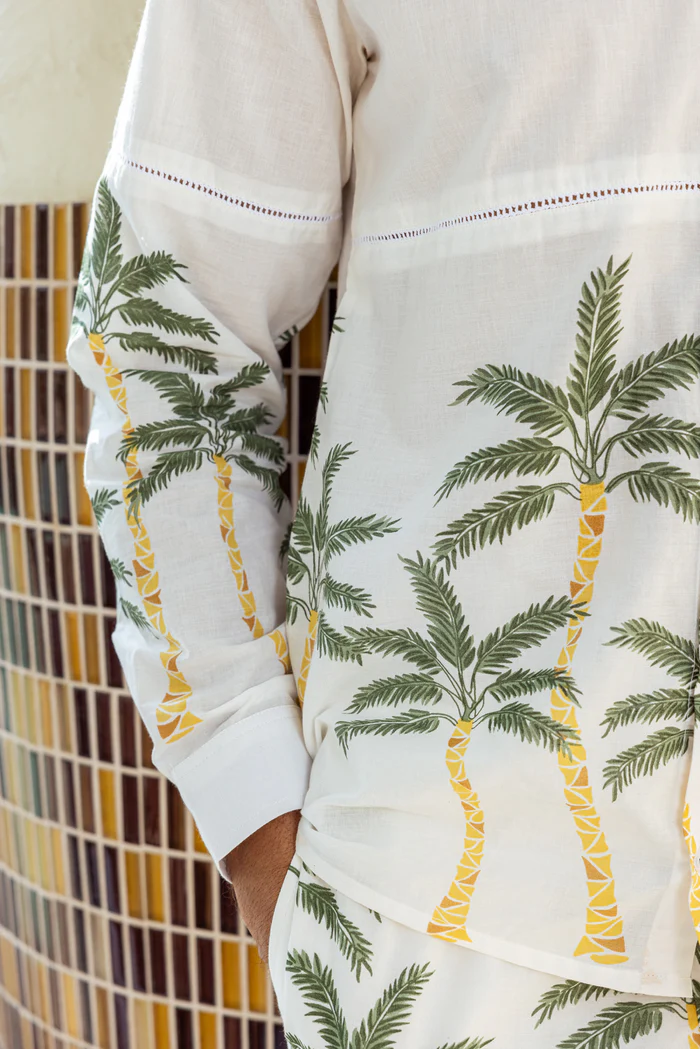 Grey Tropical Print Mens Co Ord Set