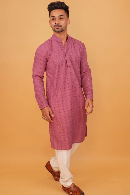 Pink Embroidered Long Festive Kurta